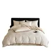 Juego de ropa de cama de cuatro piezas de jacquard de algodón puro con borde de concha de lujo, juego de ropa de cama para el hogar de tres piezas con sábana bajera de color liso para cama matrimonial