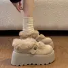 Sapatos de algodão fofos de sola grossa versáteis de moda retrô para mulheres, novo popular da moda de inverno plataforma estilo Birkenstock
