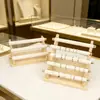 Soporte de Exhibición de Anillos de Madera con Forro de Terciopelo y Bordes Dorados, Barra de Almacenamiento de Anillos de Niveles, Colgador de Joyería Desmontable, Accesorio de Exhibición de Joyería