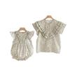 Bata de algodón transpirable para bebé niña con estampado floral pequeño de primavera y verano, mameluco para bebé, camisa y falda para hermana mayor, ropa para niños