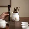 Juego de Seis Piezas de Porcelana de Jade para Ceremonia de Té Agua de Mar con Soporte para Té, Pinzas para Té, Cepillo para Té, Bolígrafo para Té