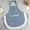 Avental floral de renda moderno, avental durável de algodão de bambu com amarração no pescoço para uso na cozinha, roupa de trabalho fofa para mulheres cozinhando em casa
