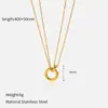 Collar de Acero Inoxidable de Doble Capa Estilo Europeo y Americano con Anillos Redondos, Corazón, Estrella de Mar, Borla y Diseño de Luna y Estrella, Cadena para Clavícula, Chapado en Oro de 18K para Mujer