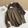 Camisa de manga larga a cuadros retro de otoño para mujer, holgada y casual, de longitud media, adelgazante, con cuello de solapa, chaqueta de camisa a cuadros