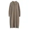 Suéter Largo de Cachemira Vestido de Punto de Cachemira Otoño e Invierno Holgado Nuevo Perezoso Cachemira Cuello Polo Vestido Suéter para Mujer
