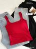 Camisola cálida con cuello cuadrado cepillado para otoño e invierno, prenda íntima para mujer con protectores de pecho para uso exterior, top ajustado sencillo y versátil.