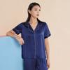 Haumangyuan Verão Feminino Seda Roupa de Casa Calças de Manga Curta Pijama de Seda Respirável 2244