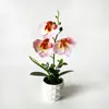 Maceta de Piña 3 Flores Phalaenopsis Planta Verde Artificial Planta en Maceta con Textura Realista Maceta de Flores Artificiales para Decoración del Hogar y la Oficina