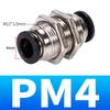 Conector Rápido Pneumático Reto Passante de Placa Pm10 Latão Pu6Mm Traqueia Plug de Partição Pm8