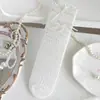 Calcetines Blancos de Malla con Lazo para Niñas Primavera y Verano Delgados Sin Costuras Hasta la Pantorrilla Estilo Princesa Calcetines Largos para Niñas Venta al por Mayor