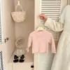 Suéter Feminino Estilo Coreano Outono Gola Meio Alta Laço Franzido Tricô para Bebê Primavera e Outono Renda Manga Flare Tricô