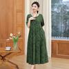 Novo Estilo Estilo Estrangeiro Roupa de Mãe de Meia-Idade Vestido de Seda de Algodão Bom de Alta Qualidade Verão Feminino Tamanho Grande Manga Curta Cor Sólida com Bolsos de Aba Calças