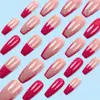Uñas Francesas Trapezoidales Rojas Cereza Brillantes Postizas, Estilo Commuter de Comercio Exterior, Arte de Uñas que Ilumina la Piel, Uñas Postizas de 24 Piezas al por Mayor en Stock