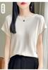 Verano Nuevo Estilo Cuello de un solo carácter Tejido de Seda de Hielo Manga Corta para Mujer Casual Holgado Adelgazante Media Manga Base Top Fino Camiseta