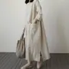 Novo Vestido de Mistura de Algodão para Primavera e Outono, Versátil Soltinho Plus Size Roupas Femininas, Confortável Vestido Midi de Algodão e Linho com Mangas Longas