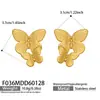 Brincos Exagerados Tendência Estilo Europeu e Americano Borboleta 3D em Aço Inoxidável Banhados a Ouro PVD Brincos de Luxo
