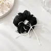Anillo para el cabello de organza francesa con perforación en caliente, lazo a rayas, para el intestino grueso, con cinta de perla, elegante anillo para la cabeza, anillo para el cabello con flor para el intestino.