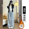 Calças femininas casuais de perna larga, em estilo americano, cintura alta, com forro de fleece espesso para outono e inverno, calças retas soltas e fluidas, da moda