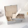 Novo porta-joias em couro PU, estilo japonês e coreano, com duas camadas e grande capacidade. Ideal para guardar anéis, pulseiras, brincos e colares.