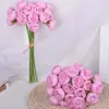 Ramo de 27 rosas artificiales para decoración del hogar y de bodas, ramo de flores falsas color rosa té, arreglo de escena realista de alta gama