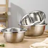 Juego de 3 piezas para fregadero de acero inoxidable al por mayor, cesta para lavar y escurrir verduras de cocina, rallador, tazón para batir huevos, tarro de condimentos, tazón multifuncional