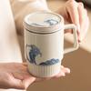 Taza Ondulada Escultura Heap con Tapa Taza de Cerámica para Separación de Té Taza de Té Doméstica Taza Personal para Beber