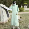 Roupa de Proteção Solar em Vinil Preto para Mulheres, Verão 2026 Roupa Longa de Proteção UV, Saída de Praia Fina Respirável de Seda de Gelo com Proteção Solar