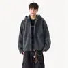 Jaqueta Cardigan Masculina Cinza Escuro Imitação de Lã Cashmere Outono Inverno Cleanfit Estilo Preguiçoso de Alta Qualidade com Capuz