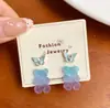 Brincos de Ursinho de Gelatina Coloridos para Mulheres Agulha de Prata Gradiente Dopamina Exquisitos Tridimensionais Laço Fita Brincos Cartoon