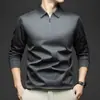 8012 Fornecimento Exclusivo Transfronteiriço da Fábrica de Origem [Design com Gola com Zíper] Camisa Polo Masculina de Manga Longa Cor Sólida Outono/Inverno