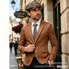 Traje de hombre de gamuza con estampado agrietado estilo europeo y americano, solapa de muesca, de un solo botón, corte ajustado, traje casual, modelo de exportación
