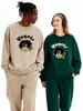 Moletom de Algodão Pesado para Casais, Corte Amplo, Gola Redonda, Pulôver sem Capuz, Versátil, Quente, Blusa Estampada para Outono e Inverno