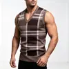 2026 Otoño Transfronterizo Nuevo Chaleco Suéter de Moda para Hombre Tejido a Cuadros Cuello en V Pulóver Chaleco para Hombre Europeo y Americano