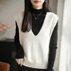 Chaleco Tejido Nuevo de Cuello en V con Lentejuelas Estilo Francés para Mujer, Chaleco Elegante de Capa sin Mangas, Suéter sin Mangas en Rojo de Año Nuevo