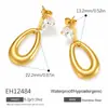 Pendientes de acero inoxidable transfronterizos, diseño geométrico hueco de moda con incrustación de circonita, chapados en oro real de 18 quilates, pendientes impermeables y que conservan el color