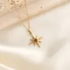 Collar Transfronterizo Estilo Francés de Acero Inoxidable con Colgante de Abanico de Plumas de Ocho Puntas Chapado en Oro de 18K y Piedra Natural Ojo de Tigre Cadena para Clavícula