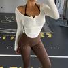 Ropa de Yoga Europea y Americana de Dos Piezas Falsas Tops con Almohadillas en el Pecho, Camisetas Deportivas de Manga Larga para Correr Otoño e Invierno, Ropa Ajustada de Fitness con Cuello Halter