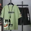 Novo Conjunto Gradiente de Seda de Gelo Secagem Rápida Transfronteiriço Masculino Camiseta de Manga Curta Shorts Casuais de Verão Conjunto Esportivo de Duas Peças Fábrica