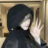 Gorro de Lana Tejido de Color Sólido Nuevo de Invierno para Mujer, Pasamontañas Integrado con Bufanda para Prevenir el Frío, Engrosado y Cálido