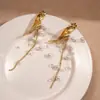 Pendientes Retro Europeos y Americanos con Flor y Hoja de Circonita Imitación Perla y Borla, Pendientes de Estilo Nicho de Alta Gama Transfronterizos