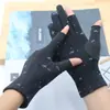 Nuevos guantes de mujer de medio dedo forrados de polar elásticos finos de terciopelo cálidos para trabajo mecanografía estudiantes escritura otoño e invierno lazo medio
