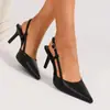 Zapatos de tacón alto simples de color liso para primavera, modernos y versátiles, corte bajo con una sola tira y parte trasera abierta, sandalias de tacón fino, zapatos de tacón alto de color liso de una sola tira