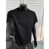 Nova Camiseta Masculina de Verão, Pesada, Estilo Americano, Manga Curta, com Gola Pequena e Ponto Canelado, Tamanho Grande para Adolescentes