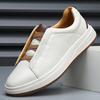 Zapatillas de deporte europeas para hombre, de piel auténtica, de alta gama, con suela gruesa, blancas, de otoño, a la moda, combinables, informales, sin cordones.