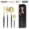Conjunto de faca, garfo e colher de aço inoxidável transfronteiriço da Amazon, conjunto de talheres de 24 peças para Portugal, faca, garfo e colher para bife ocidental
