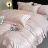 Conjunto de verão de jacquard Tencel lavado com laço, seda gelada, capa de edredom sedosa e lisa, conjunto de cama de três peças de alta qualidade