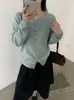 26 Outono Novo Estilo Blusa Estilo Coreano Elegante Cor Sólida Gola Redonda Manga Longa Cardigan de Tricô Feminino Versátil Casual para o Trabalho Casaco