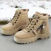 Botas de inverno femininas transfronteiriças, botas curtas quentes forradas com pelúcia, com cadarço, solado grosso, solado macio, botas estilo Martin, casuais e versáteis, adequadas para estudantes e para o dia a dia