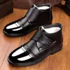 Sapatos de algodão estilo britânico para homens, sapatos de couro de inverno, sapatos casuais de couro de cano alto para homens, sapatos sociais formais de negócios, sapatos de couro quentinhos e forrados com pelúcia para pais