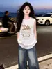 Chaleco Deportivo Sin Mangas para Pareja Estilo Ins Camiseta de Algodón Puro para Hombres y Mujeres, Top de Verano con Divertido Diseño de Oso y Letras